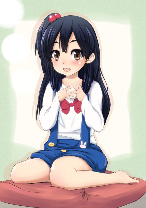 black_hair blush brown_eyes child hair_ornament kitashirakawa_anko kumimin loli long_hair looking_at_viewer side_ponytail smile tamako_market