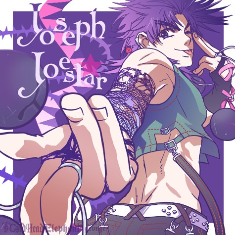 :p bola_(weapon) detached_sleeves geo-geo hermit_purple jojo_no_kimyou_na_bouken lowres male_focus midriff one_eye_closed plant pose purple_eyes purple_hair solo stand_(jojo) thorns tongue tongue_out vines