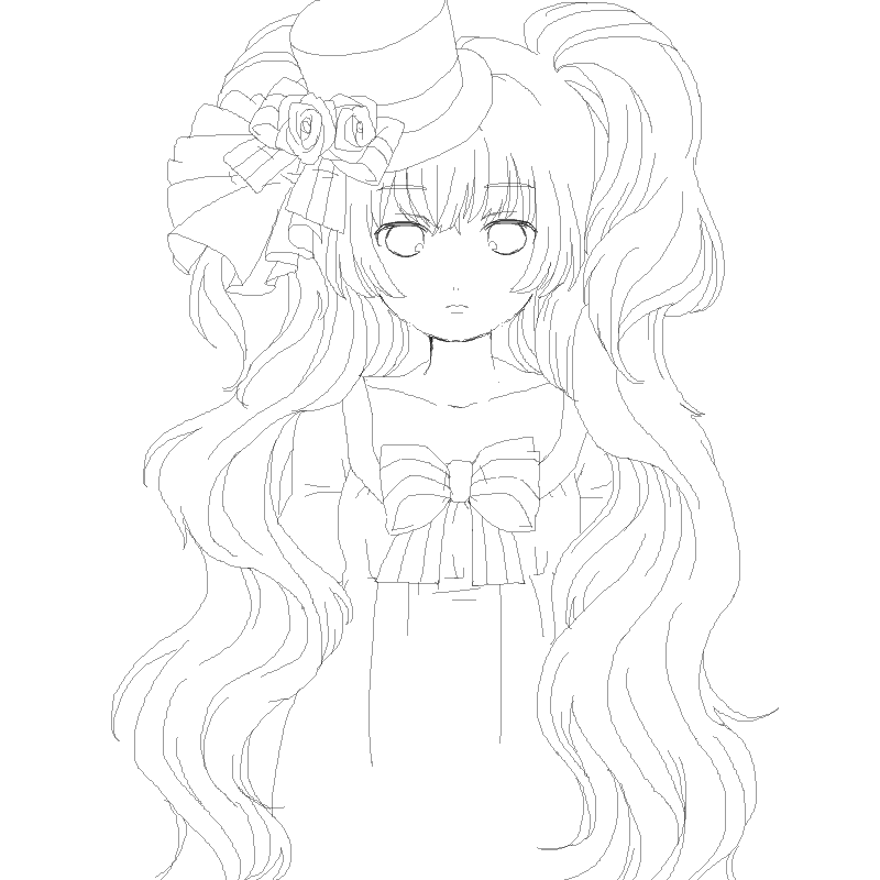 copyright_request greyscale kurozu_(ice_black) lineart long_hair looking_at_viewer monochrome solo twintails very_long_hair