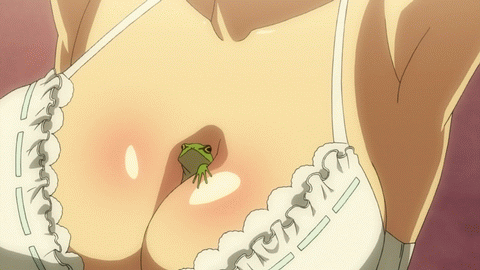 animated animated_gif armpits asuka_(senran_kagura) bouncing_breasts bra breasts frog large_breasts lowres screencap senran_kagura senran_kagura_(series) underwear