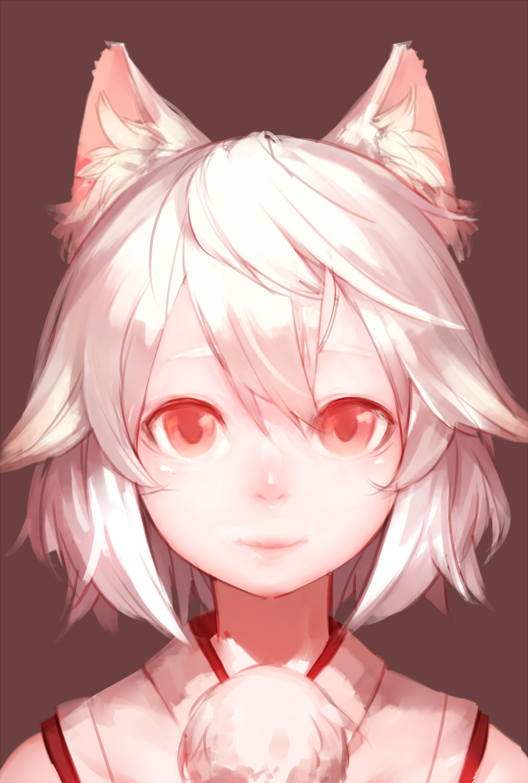 animal_ears blush closed_mouth face inubashiri_momiji junwool looking_at_viewer no_hat no_headwear portrait red_eyes short_hair silver_hair smile solo touhou white_hair wolf_ears