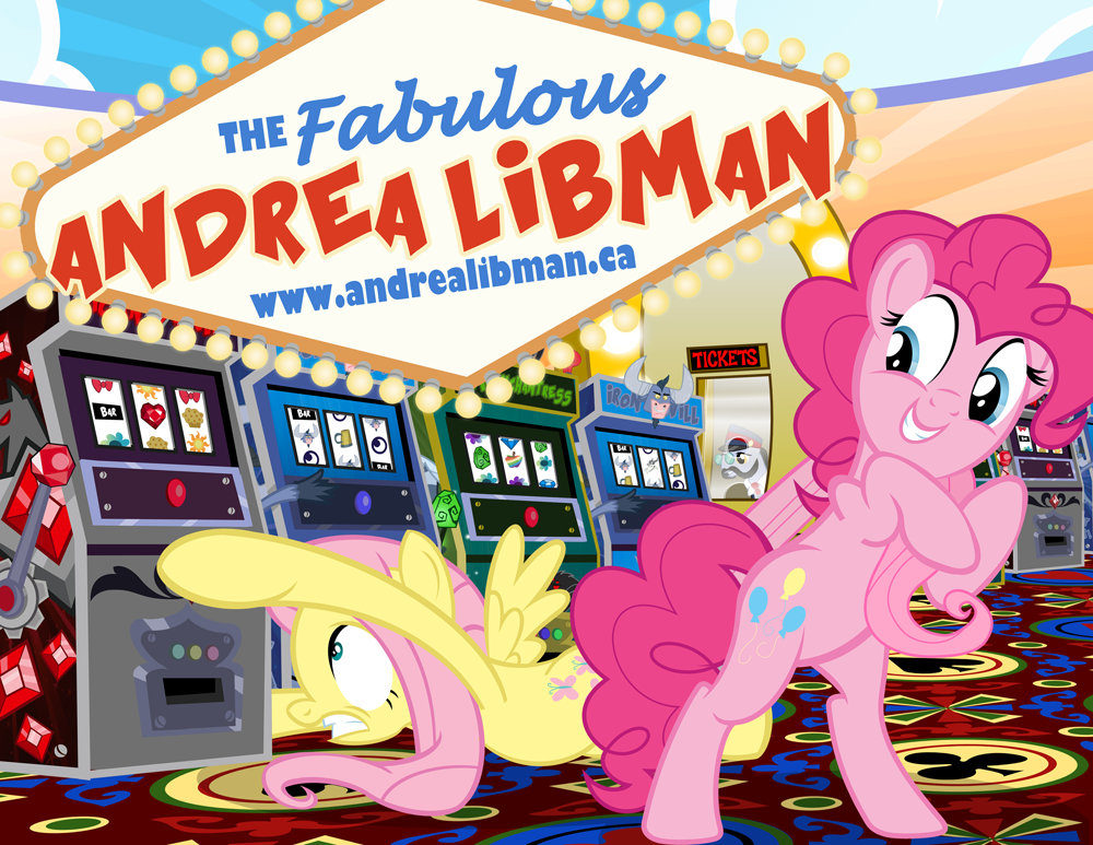 addiction advertisement blue_eyes casino cutie_mark duo english_text equine eyewear female feral fluttershy_(mlp) friendship_is_magic gambling_problem gem glasses hair hat horn horse las_vegas male mammal my_little_pony open_mouth parody pegasus pink_hair pinkie_pie_(mlp) pixelkitties pony slot_machine slots teeth text wings