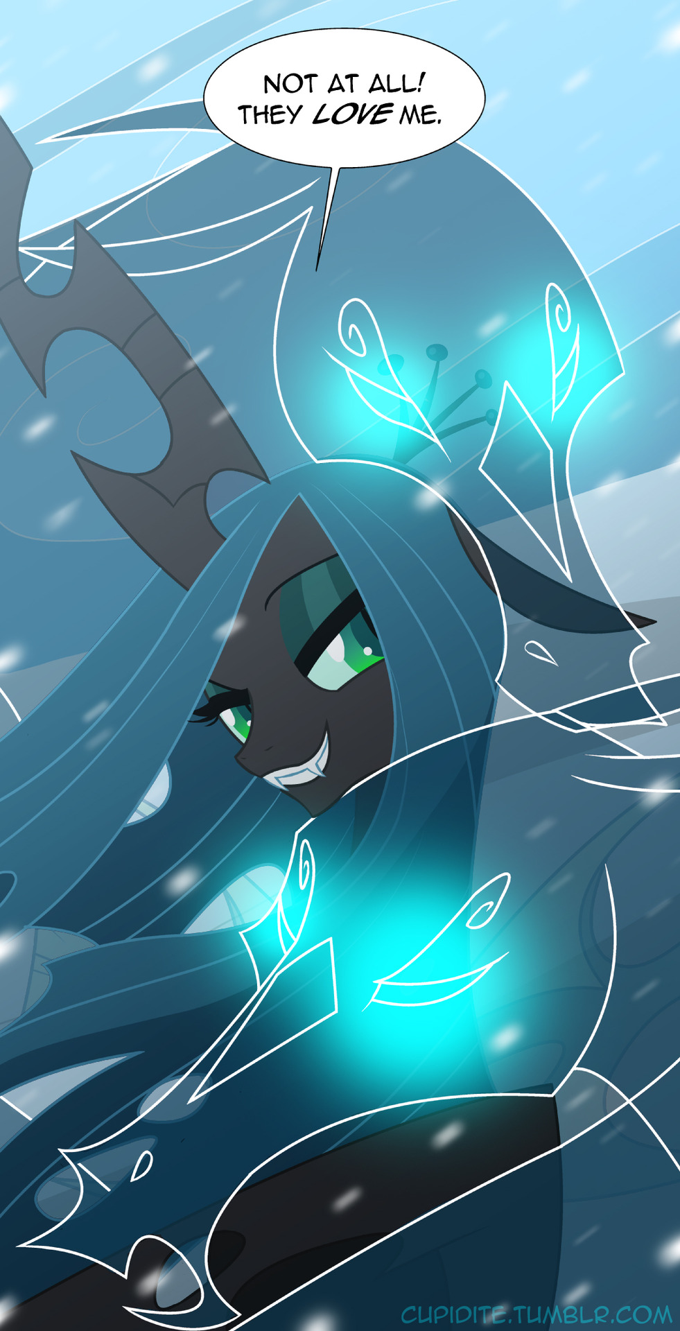 changeling english_text equine fangs female friendship_is_magic green_eyes holes horn horse my_little_pony pony queen_chrysalis_(mlp) tarajenkins text winged_unicorn wings