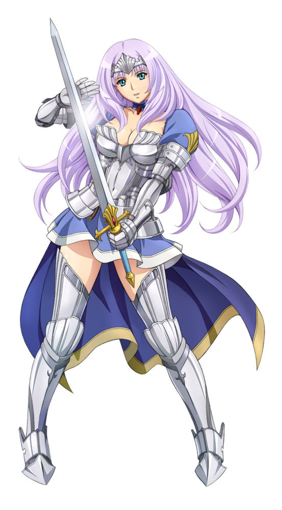 1girl annelotte armor blue_eyes knight lost_worlds official_art queen's_blade queen's_blade_rebellion queen's_blade queen's_blade_rebellion smile standing sword weapon white_hair