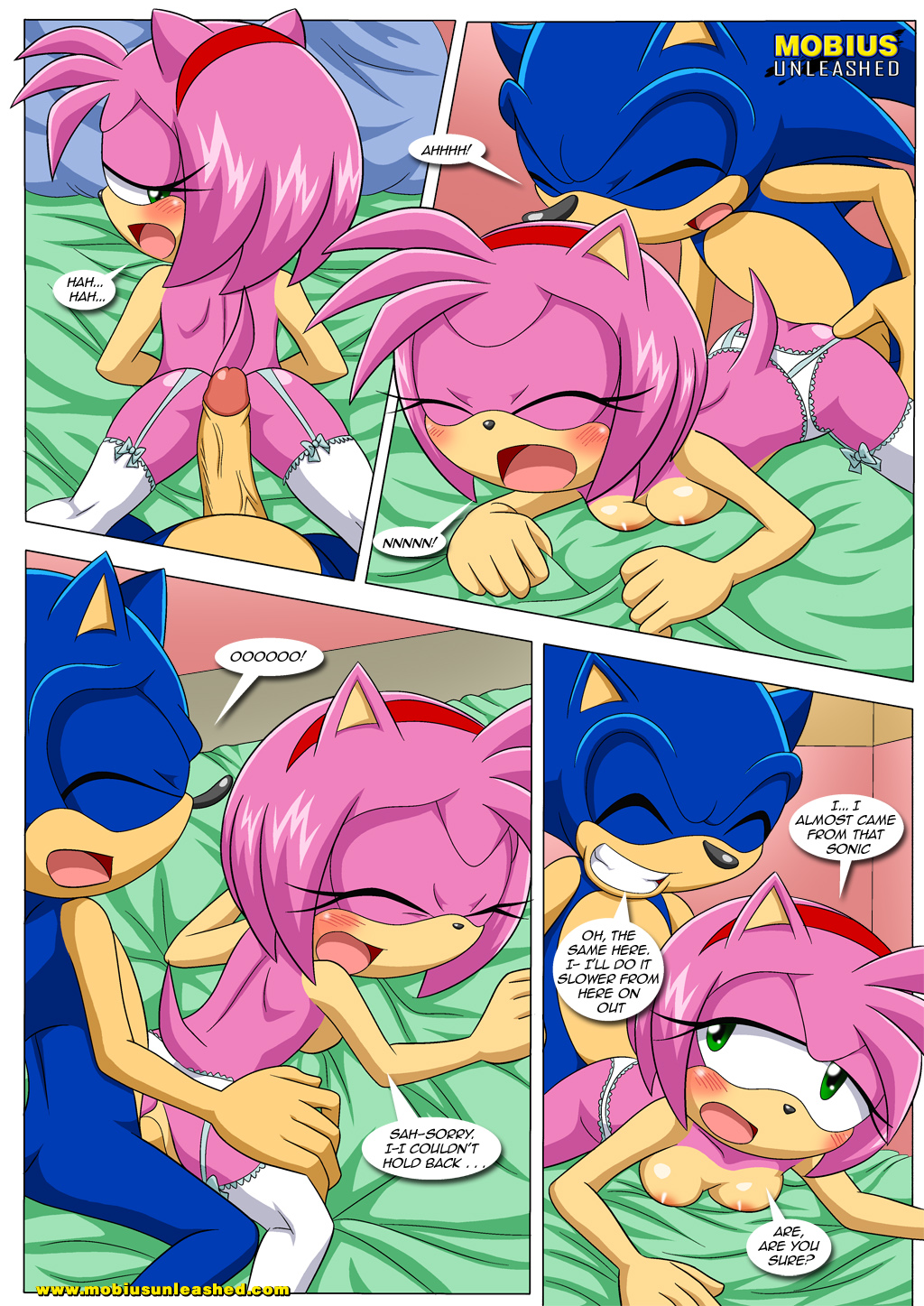 anal bed blush breasts eyes_closed female hedgehog male mammal mobius_unleashed nipples penis sega sex sonic_(series) sonic_the_hedgehog straight