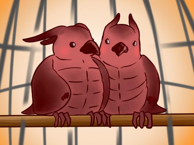 avian beak bird brown_skin cage cute duo godzilla_(series) kaiju not_furry perch pteranodon rodan unknown_artist wings