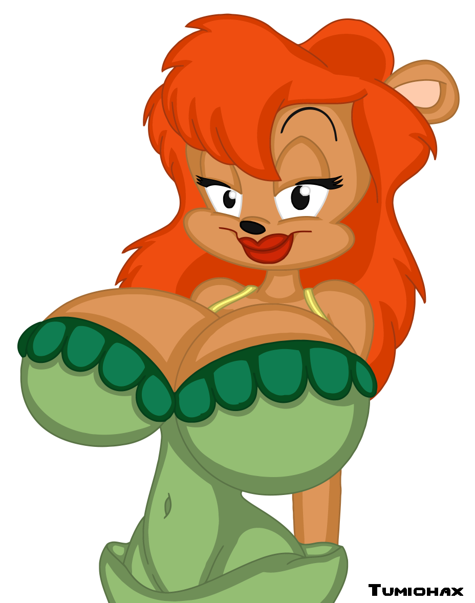 bear big_breasts breasts cleavage clothed clothing dress female hair huge_breasts julie_bruin mammal navel orange_hair smile tiny_toon_adventures tumiohax