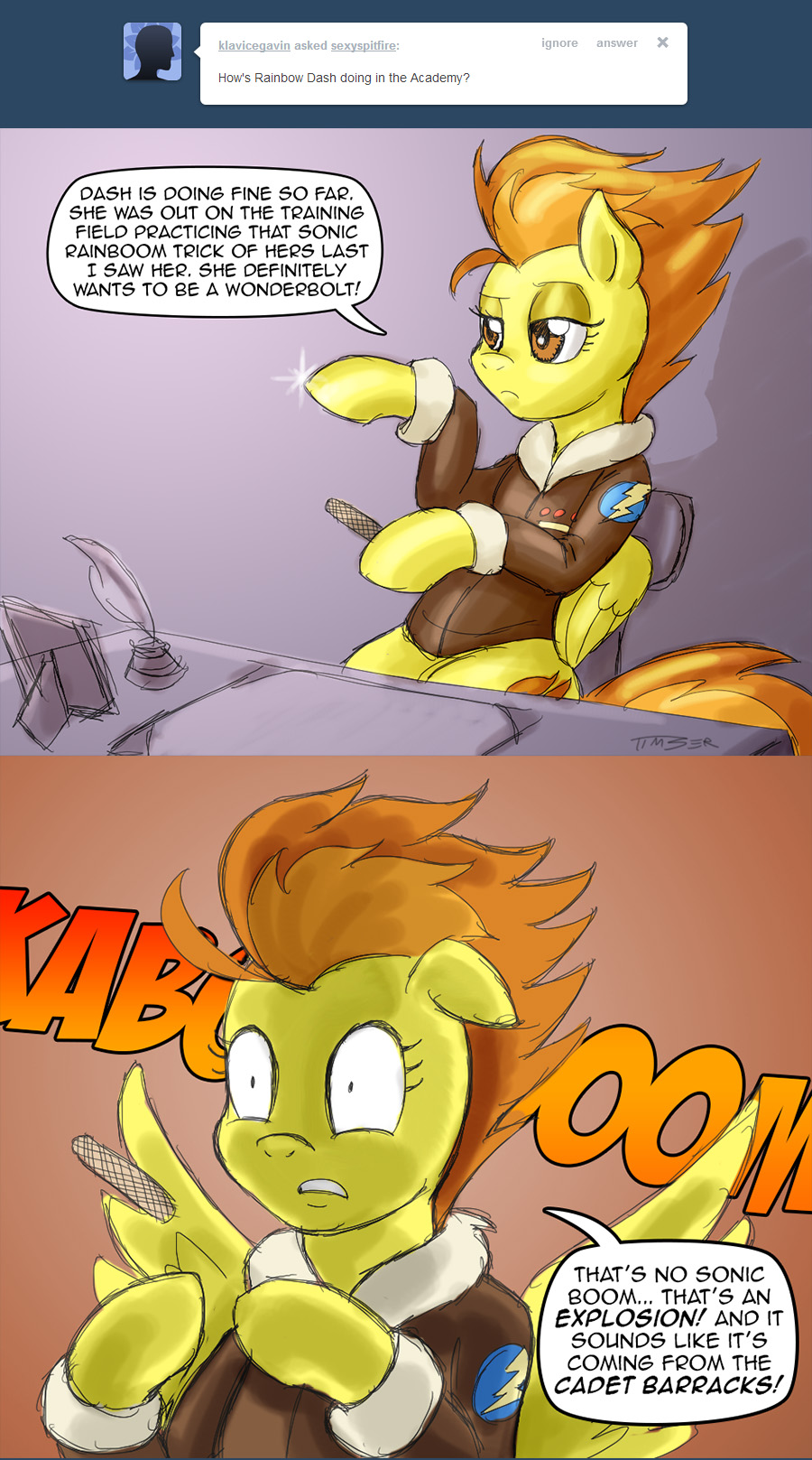 comic english_text equine female feral friendship_is_magic hair horse jacket mammal my_little_pony pegasus pluckyninja pony spitfire_(mlp) text timber_(artist) two_tone_hair wings wonderbolts_(mlp)