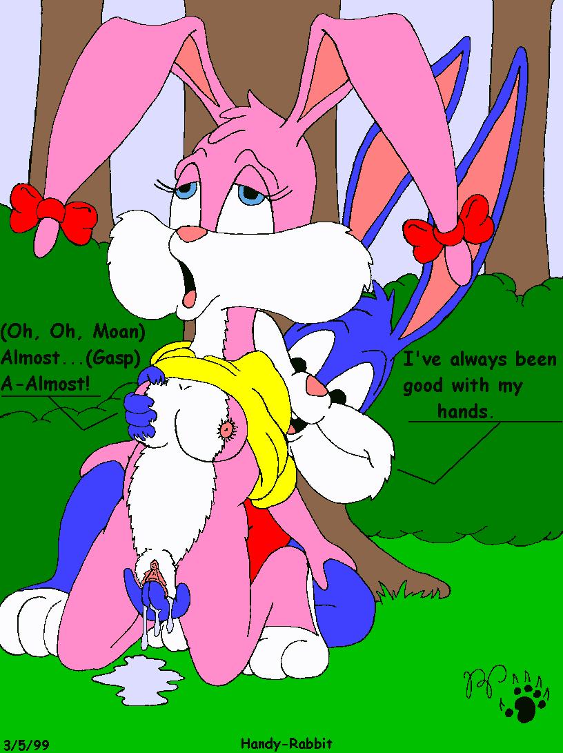 1999 babs_bunny breast_fondling breasts buster_bunny cum dialog english_text female fingering fondling lagomorph male moan nipples pussy pussy_juice rabbit text tiny_toon_adventures tiny_toons warner_brothers