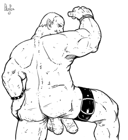 blooper_(artist) butt leather male muscles orc penis