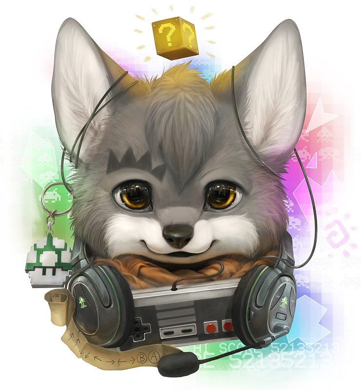 canine cute fur game_pad gaming grey_fur grey_hair hair headphones mammal nes silverfox5213 solo wolf