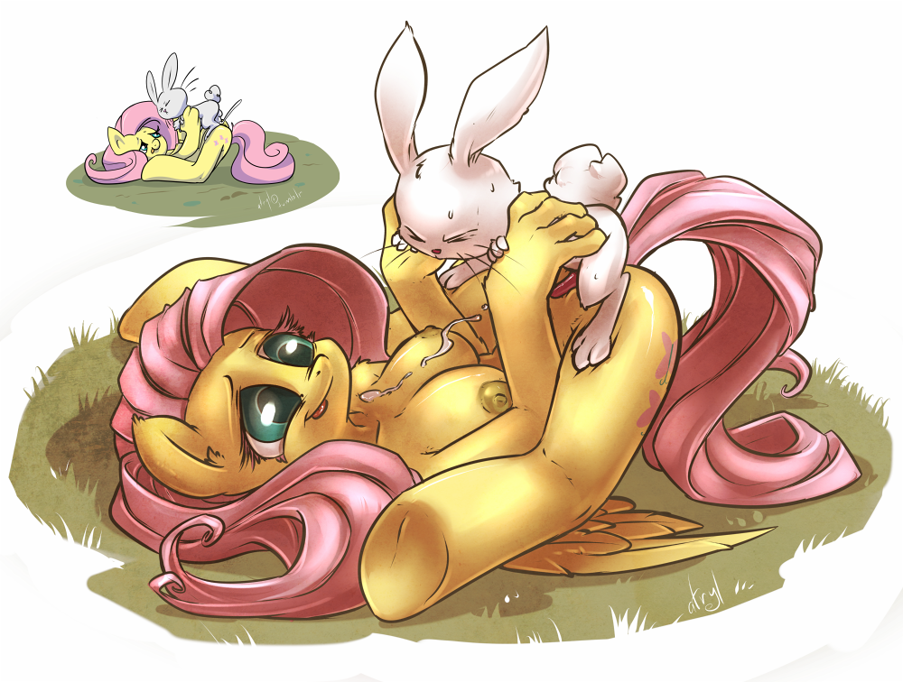 angel angel_(mlp) anthro anthrofied atryl bestiality breasts comparison cum cum_on_breasts cumshot cutie_mark duo equine erection eyes_closed female feral fluttershy_(mlp) friendship_is_magic grass hair horse interspecies lagomorph lying male mammal missionary_position my_little_pony nipples nude on_back orgasm penis pink_hair pony pussy rabbit sex size_difference small_penis spread_legs spreading straight sweat