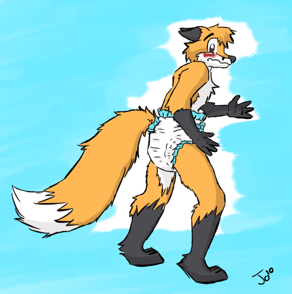 blush canine diaper fox mammal plain_background shy solo standing