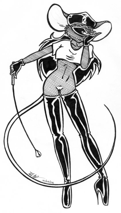 female gloves hair hat long_hair mammal monochrome mouse polecat_(artist) pussy riding_crop rodent thigh_boots