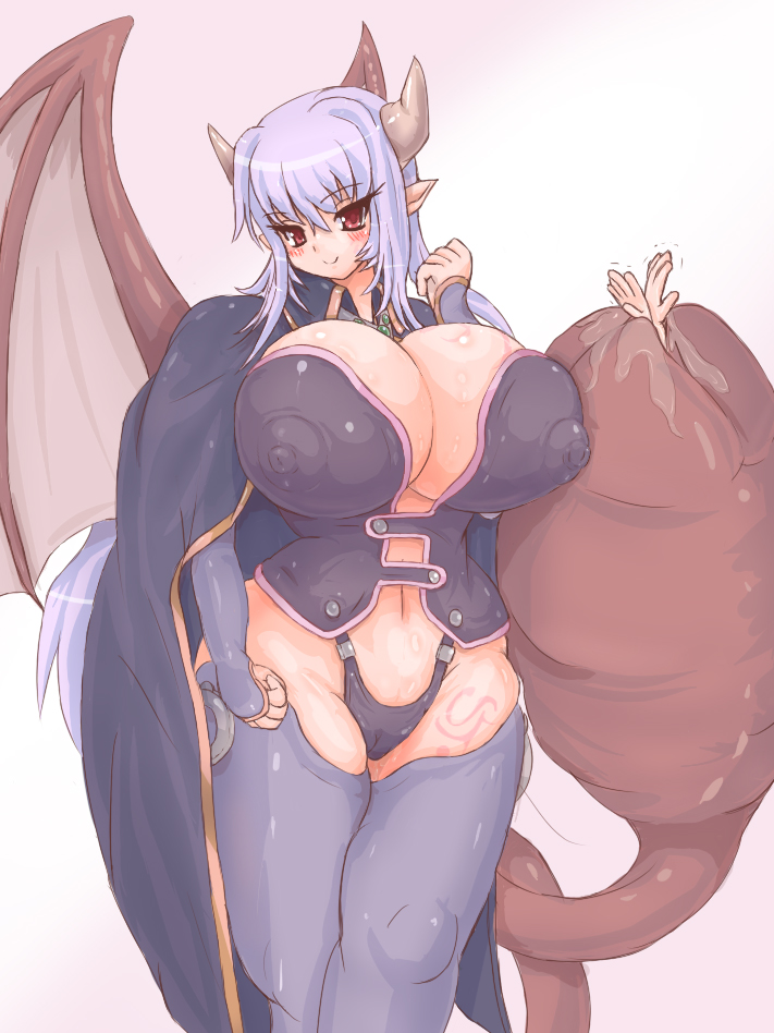 1girl 57mm alma_elma arumaeruma big_breasts blue_hair blush breasts camel_toe cameltoe cape clothing curvy demon demon_girl demon_wings eating erect_nipples female hair horn horns huge_breasts legwear long_hair mon-musu_quest! monster monster_girl monster_girl_quest navel necklace nipples panties plump pointy_ears purple_hair red_eyes simple_background solo standing succubus tail tail_vore tattoo thick_thighs thigh_highs thighhighs thighs underwear very_long_hair voluptuous vore white_hair wings