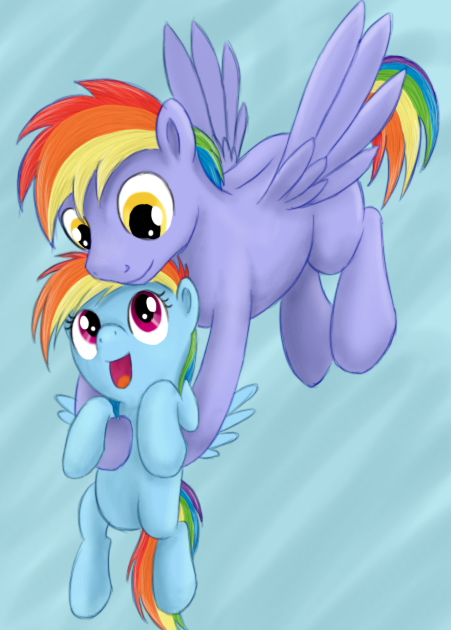 2013 duo equine father_and_daughter female flying friendship_is_magic happy high-roller2108 horse my_little_pony pony purple_eyes rainbow_dash_(mlp) smile yellow_eyes young