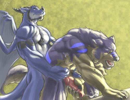 balls beard butt canine claws dragon facial_hair invalid_tag jack_off jerk moan muscles pain penis scalie sex unknown_artist wolf