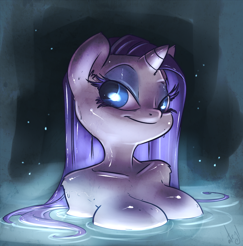 anthro anthrofied atryl big_breasts blue_eyes breasts cleavage clothed clothing equine female friendship_is_magic hair horn horse long_hair looking_at_viewer mammal my_little_pony pony pool rarity_(mlp) smile solo unicorn water wet