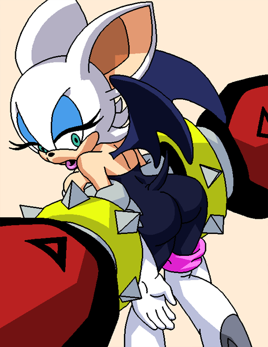 anthro bat big_breasts blue_eyes breasts cleavage clothed clothing dboy e-123_omega female huge_breasts looking_back machine male mammal mechanical robot rouge_the_bat sega sonic_(series) wings