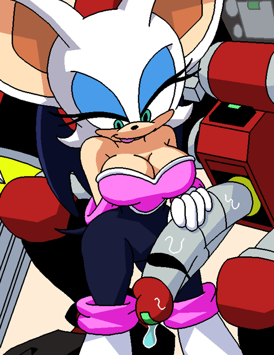 anthro bat big_breasts blue_eyes breasts cleavage clothed clothing dboy e-123_omega female flaccid huge_breasts machine male mammal mechanical penis robot rouge_the_bat sega smile sonic_(series)