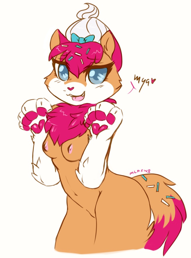 &lt;3 anthro anthrofied aries84 blue_eyes blush breasts candy cat feline female hair littlest_pet_shop looking_at_viewer mammal nipples open_mouth pink_hair smile solo sugar_sprinkles tongue