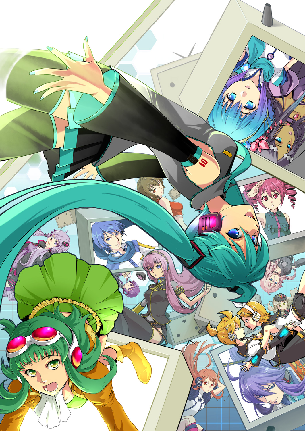 6+girls ahoge aoki_lapis aqua_hair blonde_hair blue_eyes blue_hair blue_scarf brother_and_sister brown_hair crossover detached_sleeves drill_hair goggles goggles_on_head green_eyes green_hair gumi hair_ornament hair_ribbon hairclip hat hatsune_miku headphones highres ia_(vocaloid) kagamine_len kagamine_rin kaito kamui_gakupo kasane_teto long_hair mayu_(vocaloid) megpoid_(vocaloid3) megurine_luka meiko merli_(vocaloid) multiple_boys multiple_girls nail_polish necktie niconico open_mouth pink_hair purple_eyes purple_hair red_eyes red_hair ribbon scarf sf-a2_miki short_hair siblings sisters skirt thighhighs toba_k twin_drills twintails utane_uta utau very_long_hair vocaloid voiceroid yuzuki_yukari