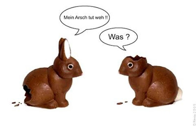 chocolate dialog easter fun german german_text holidays humor joke lagomorph mammal plain_background rabbit speech_bubbles text unknown_artist vorarephilia vore white_background