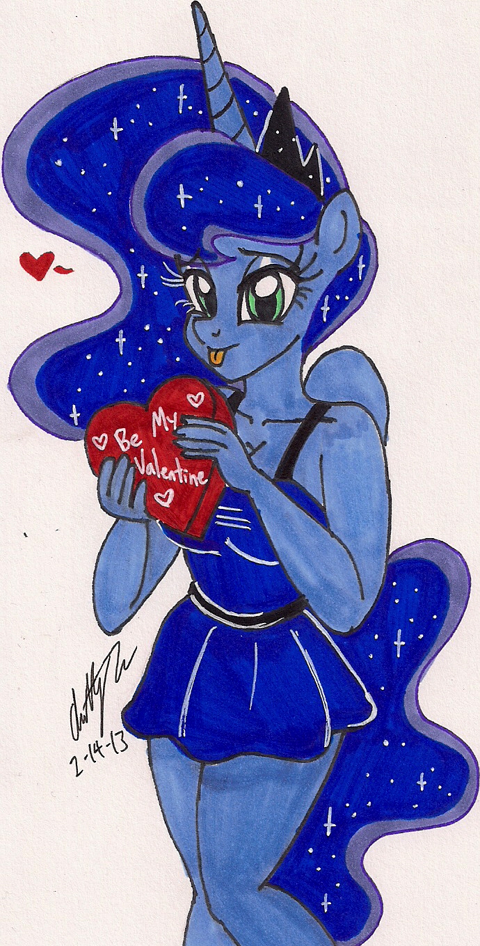 anthro anthrofied clothed clothing dress equine female friendship_is_magic holidays horn looking_at_viewer mammal my_little_pony newyorkx3 plain_background princess_luna_(mlp) skirt solo standing tongue tongue_out valentine's_day valentine's_day white_background winged_unicorn wings