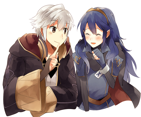 1girl bad_id bad_pixiv_id blue_hair blush fire_emblem fire_emblem:_kakusei long_hair lucina male_my_unit_(fire_emblem:_kakusei) mejiro my_unit_(fire_emblem:_kakusei) short_hair silver_hair smile tiara