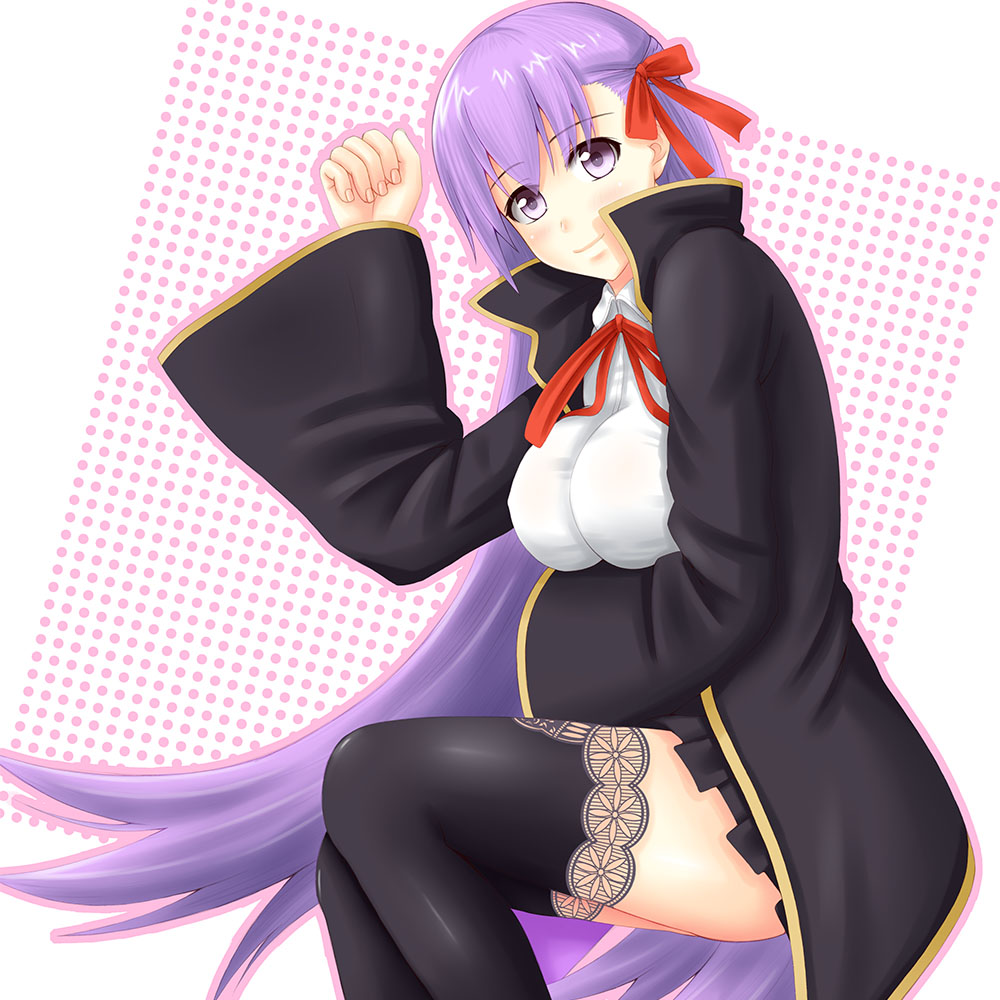 bad_id bad_pixiv_id bb_(fate)_(all) bb_(fate/extra_ccc) breasts fate/extra fate/extra_ccc fate_(series) hair_ribbon lace lace-trimmed_thighhighs large_breasts long_hair purple_eyes purple_hair ribbon sano_souichi solo thighhighs very_long_hair