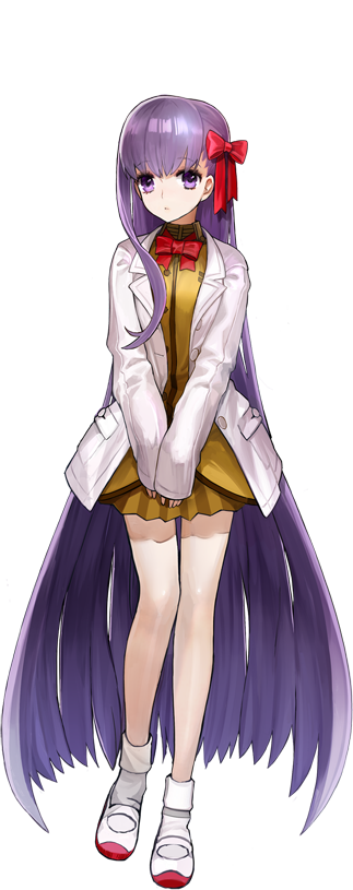 fate/extra fate/extra_ccc fate_(series) full_body long_hair matou_sakura official_art purple_eyes purple_hair school_uniform shoes skirt sleeves_past_wrists solo transparent_background uwabaki v_arms very_long_hair wada_aruko