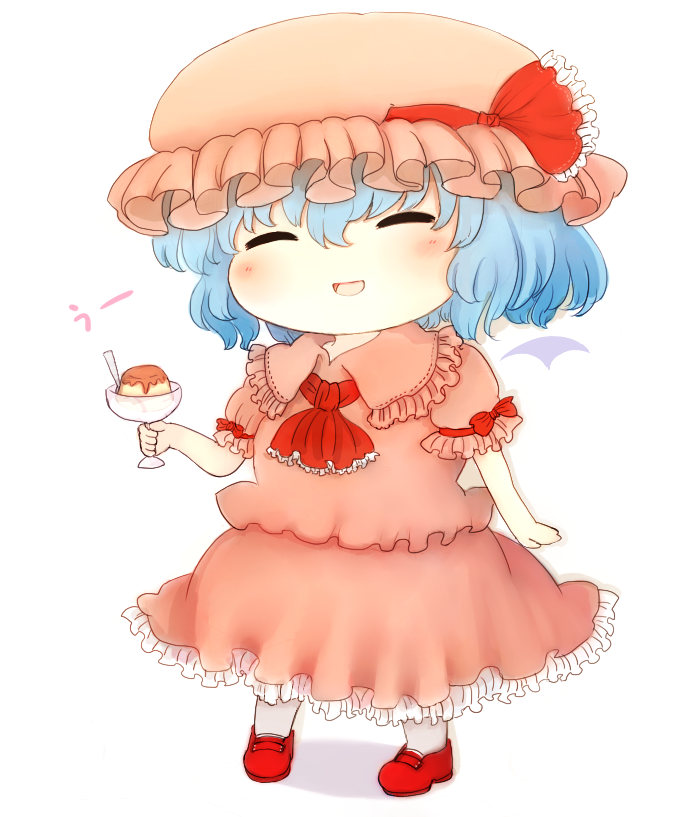 blue_hair blush chibi closed_eyes hat md5_mismatch open_mouth rei_(tonbo0430) remilia_scarlet short_hair smile solo touhou uu~ white_background