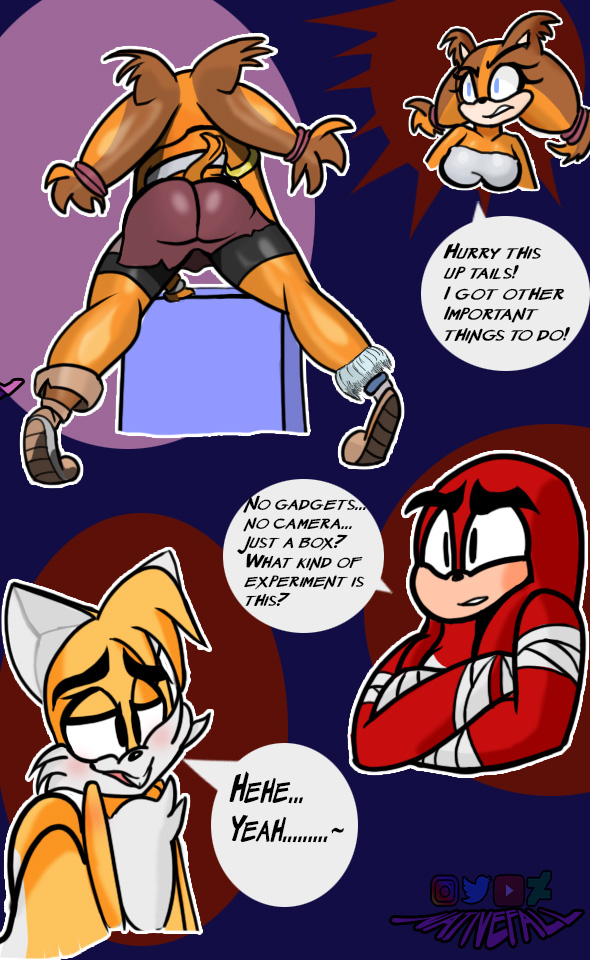 2018 anthro blush breasts butt canine clothed clothing comic dialogue digital_media_(artwork) echidna english_text female fox girly group hair knuckles_the_echidna legwear male mammal miles_prower monotreme nativefall short_hair sonic_(series) sonic_boom speech_bubble sticks_the_jungle_badger text thick_thighs