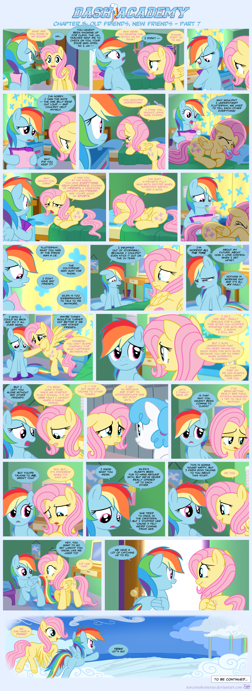 bed blue_eyes braces cloud cloudsdale comic curtains dialog english_text equine female feral fluttershy_(mlp) friendship_is_magic hair horse letter lying mammal multi-colored_hair my_little_pony pegasus pillow pink_hair pony purple_eyes rainbow rainbow_dash_(mlp) rainbow_hair sorcerushorserus text upset wings young