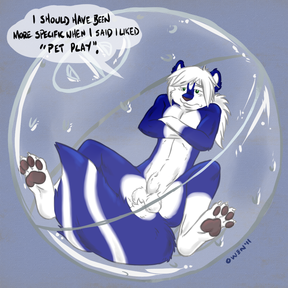 aggrobadger balls english_text green_eyes hamster_ball humor male mammal nude penis plain_background sheath skunk solo taki text