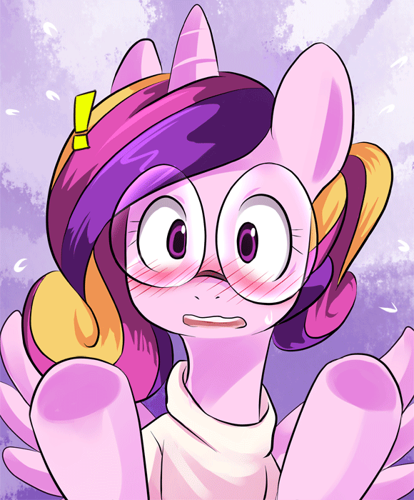 2012 animated blush clothing ende equine eyewear female feral flail flailing friendship_is_magic glasses hair horn looking_at_viewer mammal multi-colored_hair my_little_pony princess_cadance_(mlp) purple_eyes simple_background solo sweat winged_unicorn wings