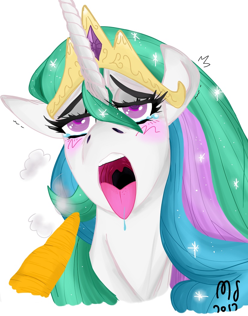 blush carrot equine female food_play friendship_is_magic hair horn mammal modernstormtrooper multi-colored_hair my_little_pony open_mouth panting princess princess_celestia_(mlp) purple_eyes royalty saliva solo tears tongue tongue_out unicorn winged_unicorn wings