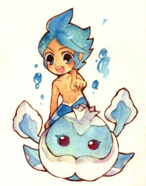 1boy gym_leader jellicent pokemon shizui_(pokemon) swimsuit