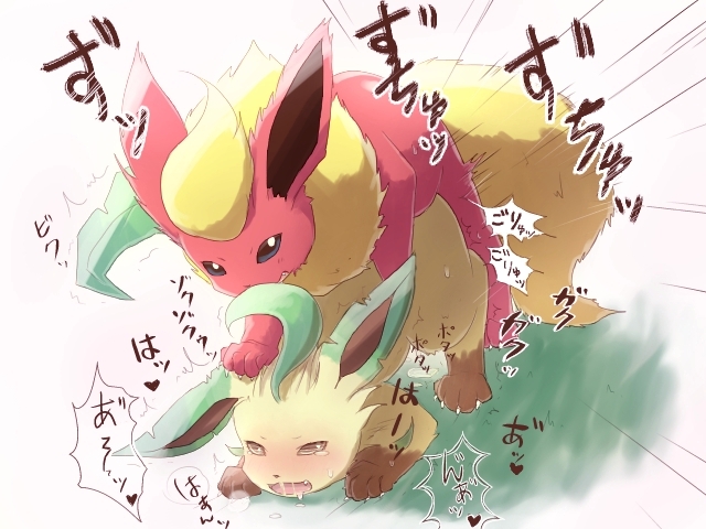 claws doggystyle duo eeveelution feral flareon from_behind leafeon male nintendo open_mouth paws pok&#233;mon pok&eacute;mon sex video_games