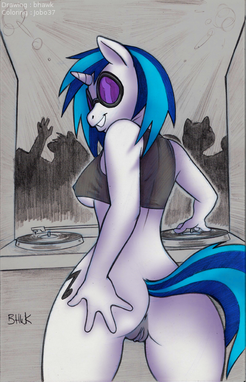anthro anthrofied anus bhawk blue_hair bottomless breasts butt clothing crowd cutie_mark equine eyewear female friendship_is_magic glasses group hair horn jobo37 looking_back mammal my_little_pony nude pussy raised_tail record record_player shirt smile solo_focus spreading standing sunglasses turntable turntables two_tone_hair unicorn vinyl_scratch_(mlp)