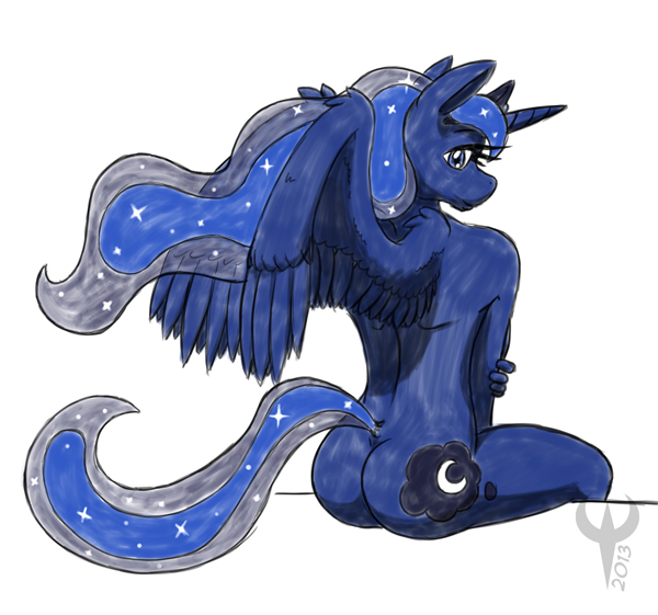 anthrofied butt equine ethanqix female friendship_is_magic horn looking_back mammal my_little_pony nude princess_luna_(mlp) winged_unicorn wings
