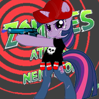 crossover epic_game equine female friendship_is_magic game gun hat horse low_res mammal my_little_pony photoshop pony ranged_weapon shirt skull skunkix soda twilight_sparkle_(mlp) water_gun weapon zombies_ate_my_neighbors zombies_ate_my_neightbors