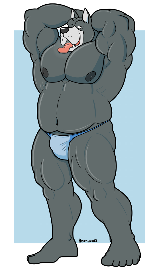 abs anthro arms_behind_head biceps big_muscles canine dane dog fur great great_dane hound hound_(character) houndgrey male mammal muscles nipples pecs pose pro speedo swimsuit tongue tongue_out wrestler