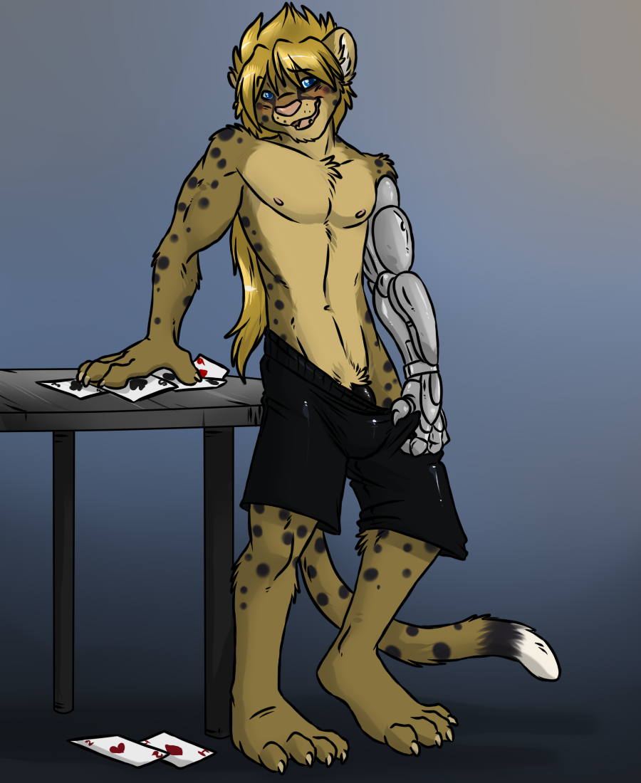 blush boxers cheetah feline flaccid male mammal penis poker poker_table solo syphon topless underwear undressing