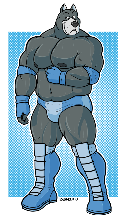 abs anthro biceps big_muscles canine dane dog fur great great_dane hound hound_(character) houndgrey male mammal muscles pecs pose pro wrestler