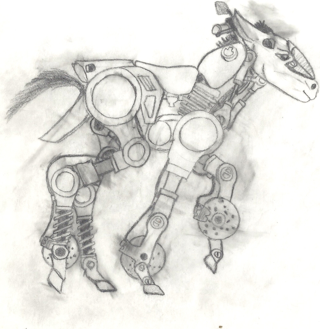 cycle engine equine horse machine mammal mechanic mechanical monochrome motorcycle robot scan sketch