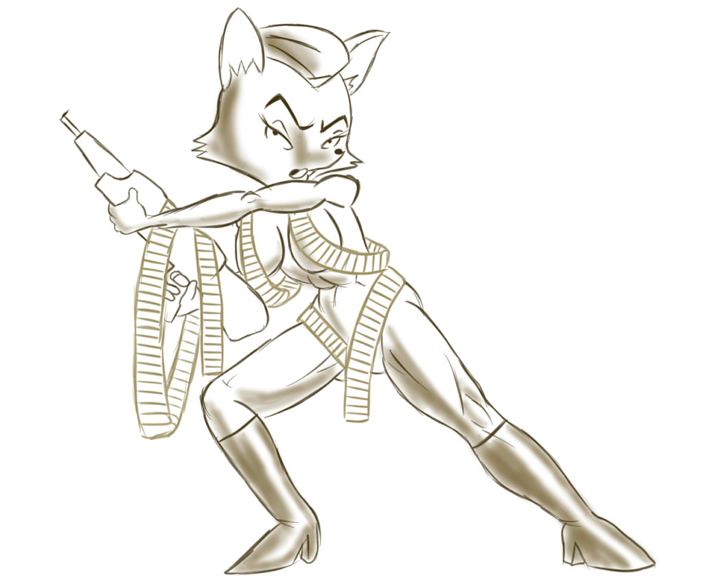america anthro boots breasts bullet_belt canine female fox gun hat mammal monochrome nude pose ranged_weapon rifle solo squirrel_and_hedgehog standing weapon