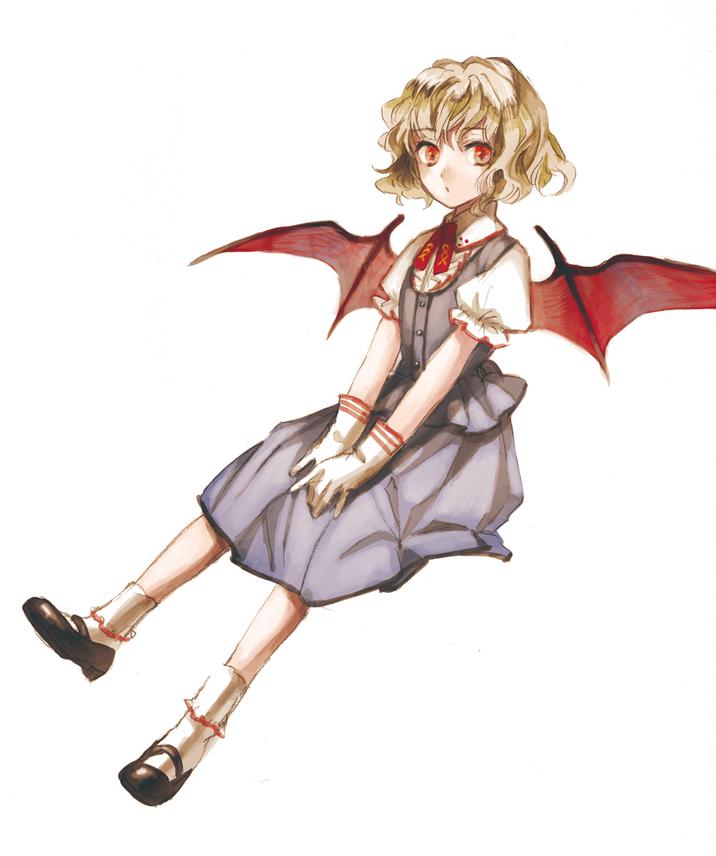 alternate_costume bat_wings blonde_hair full_body gloves highres mary_janes no_hat no_headwear red_eyes remilia_scarlet shoes simple_background solo sugi touhou white_background white_gloves wings