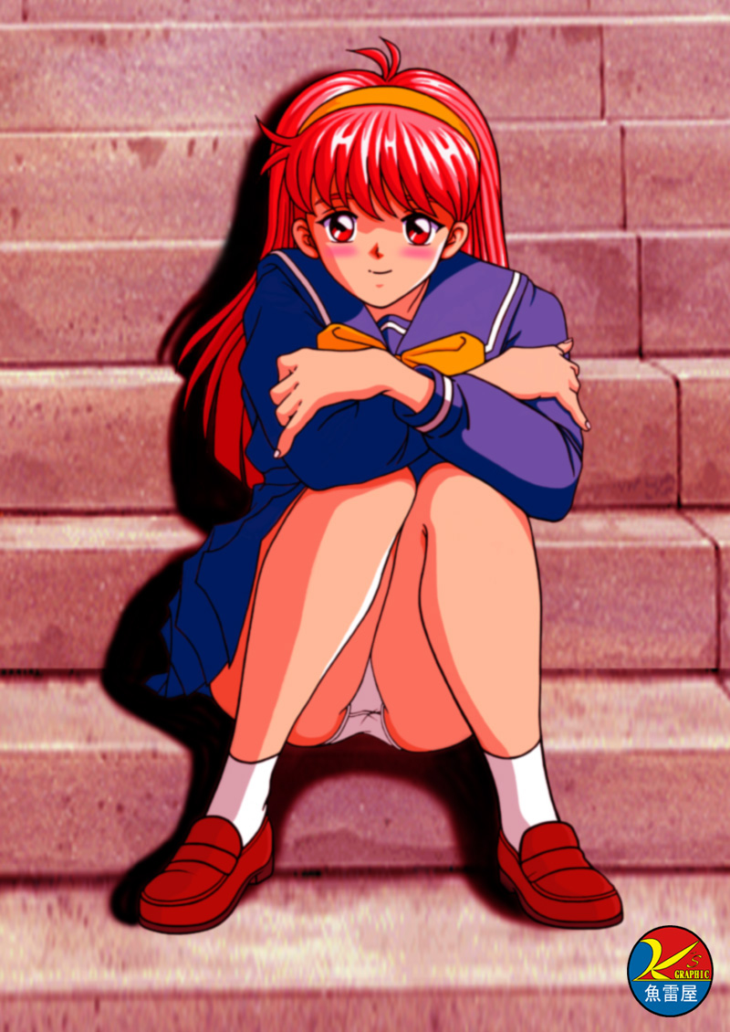 fujisaki_shiori panties pantyshot red_hair school_uniform sitting solo stairs tokimeki_memorial underwear upskirt