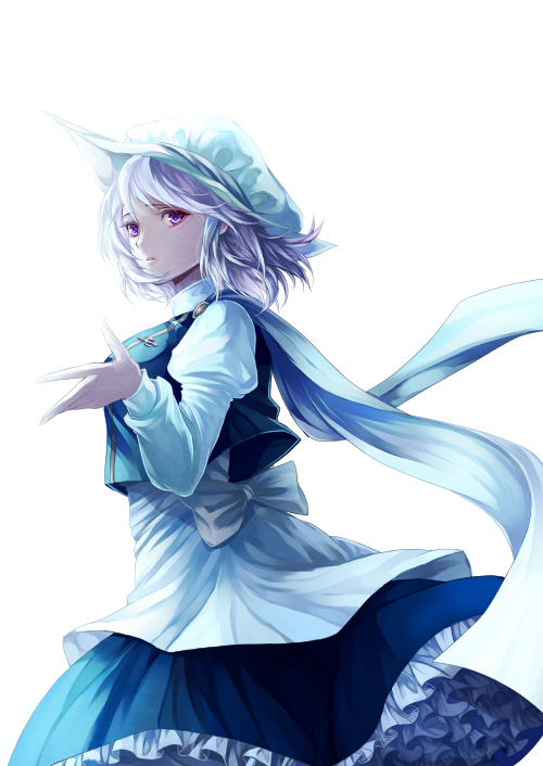 awa_toka blue blue_eyes hat letty_whiterock purple_hair scarf short_hair simple_background solo touhou white_background